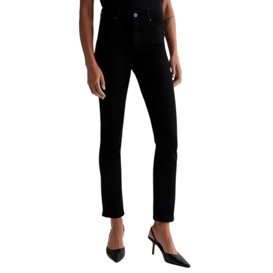 Ag Jeans Mari Extended VELVET HIGH-RISE SLIM STRAIGHT SUPER BLACK, 27