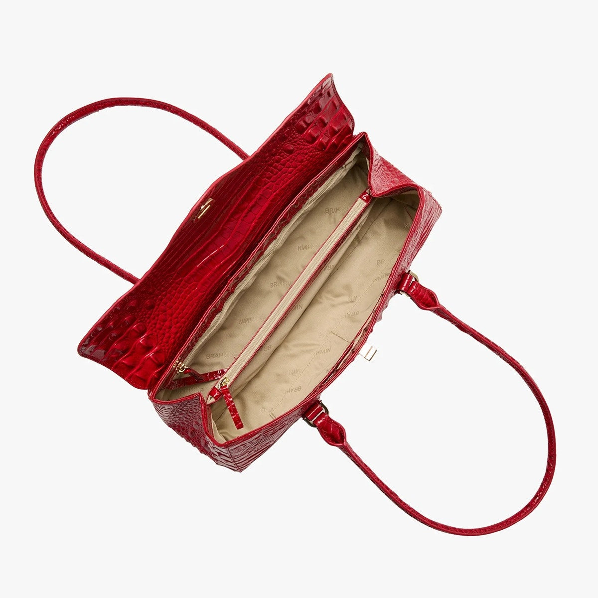 Brahmin Dayan Vanderbilt Embossed Leather Satchel in Sriracha