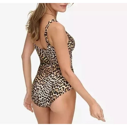 DKNY Twist Cutout One Piece Swimsuit In Jaguar Animal Print