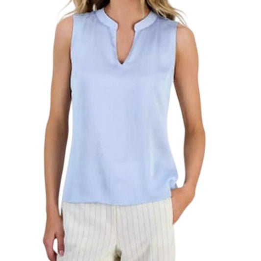 Bar III Women's Split-Neck Sleeveless Top in Chateau Blue