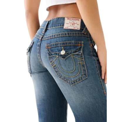 True Religion Women's "Ricki" Straight Leg Flap Pocket Jeans in Mosaic Canyon