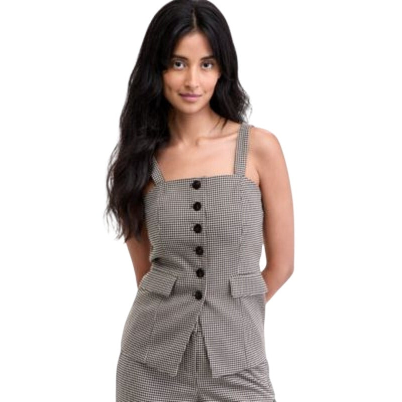 Anne Klein Women's Square-Neck Button-Front Top in Black Multi Houndstooth