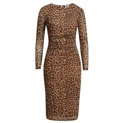 Anne Klein Women's Long-Sleeve Shirred Midi Dress in Black Multi Animal Print