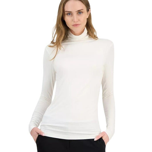 Anne Klein Women's Turtleneck Long-Sleeve Top in White