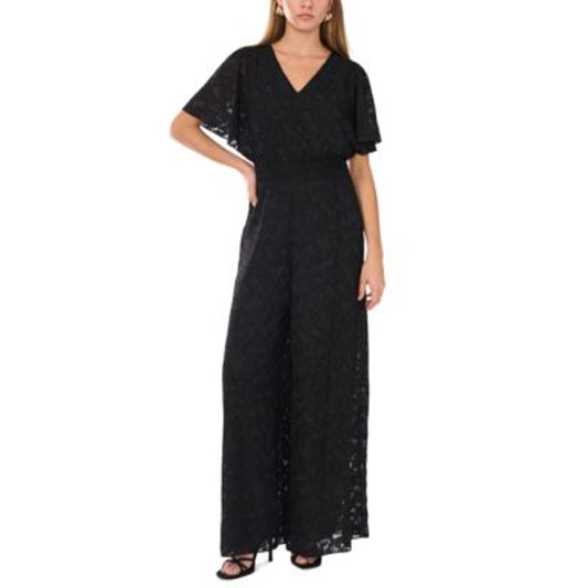 Vince Camuto Women's Embroidered Smocked-Waist Jumpsuit in Rich Black