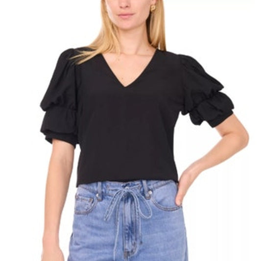 1.STATE Women's Tiered Bubble-Sleeve Top in Rich Black