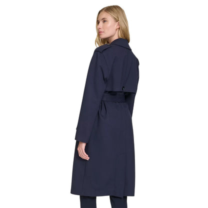 Tommy Hilfiger Women's Ponte Belted Long-Sleeve Trench Coat in Navy Blue