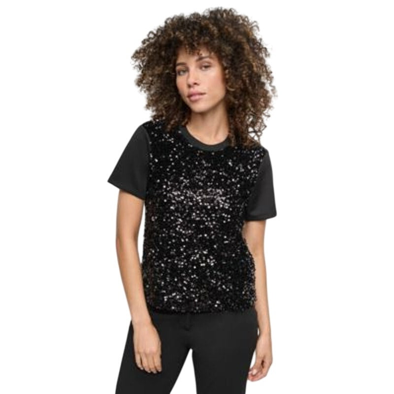 DKNY Women's Sequin Crewneck Short-Sleeve Top in Black