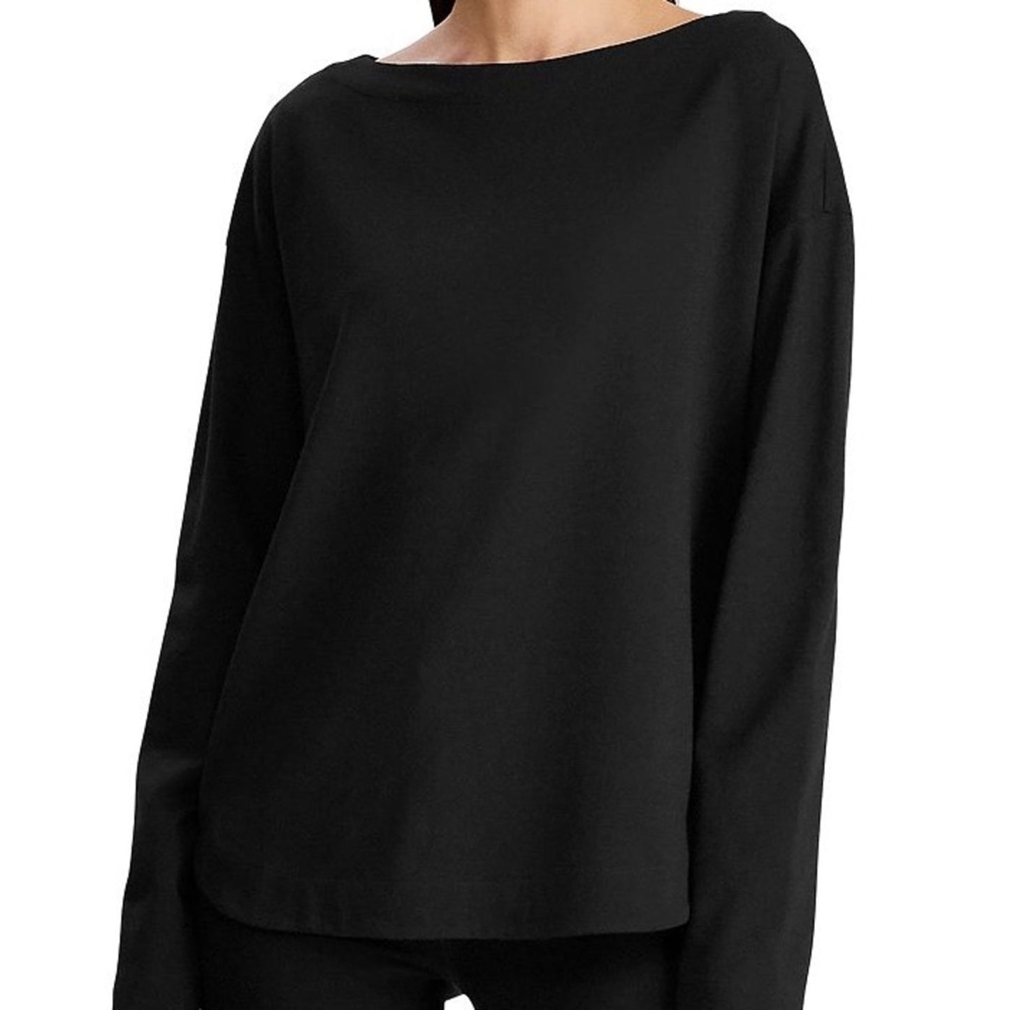 Ralph Lauren Black Long Sleeve "Atif" Boatneck Top w/ Gold Button Accents