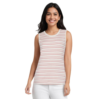 Three Dots Women's Crew-Neck Tank Top in Zephyr Pink Stripes