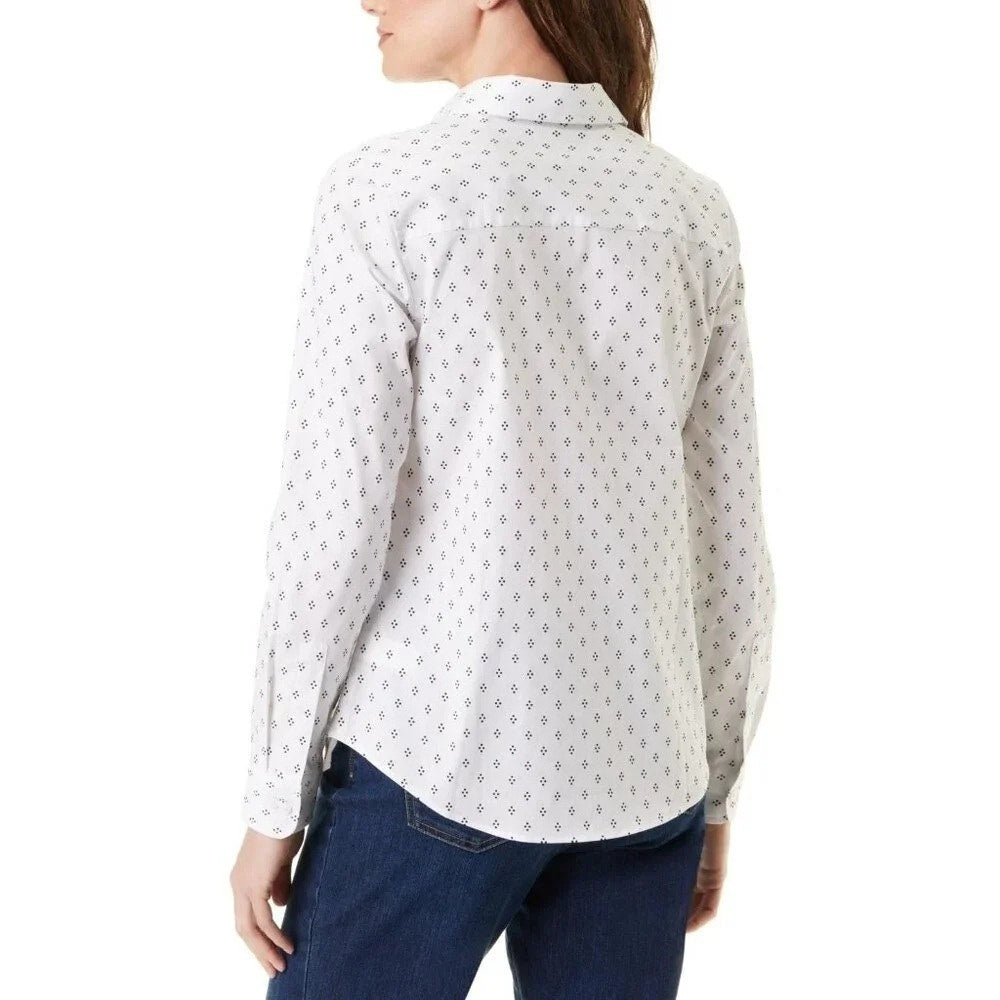 Gloria Vanderbilt Women's Amanda Long-Sleeve Fit Vintage White Diamond Dot Top