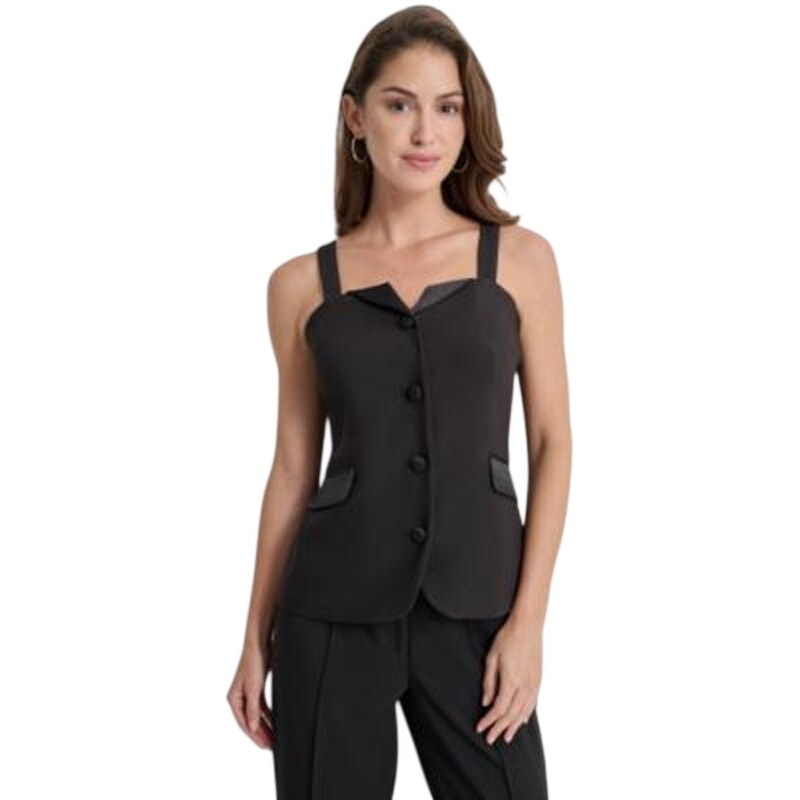 DKNY Women's Notch-Neck Bustier Sleeveless Top in Black