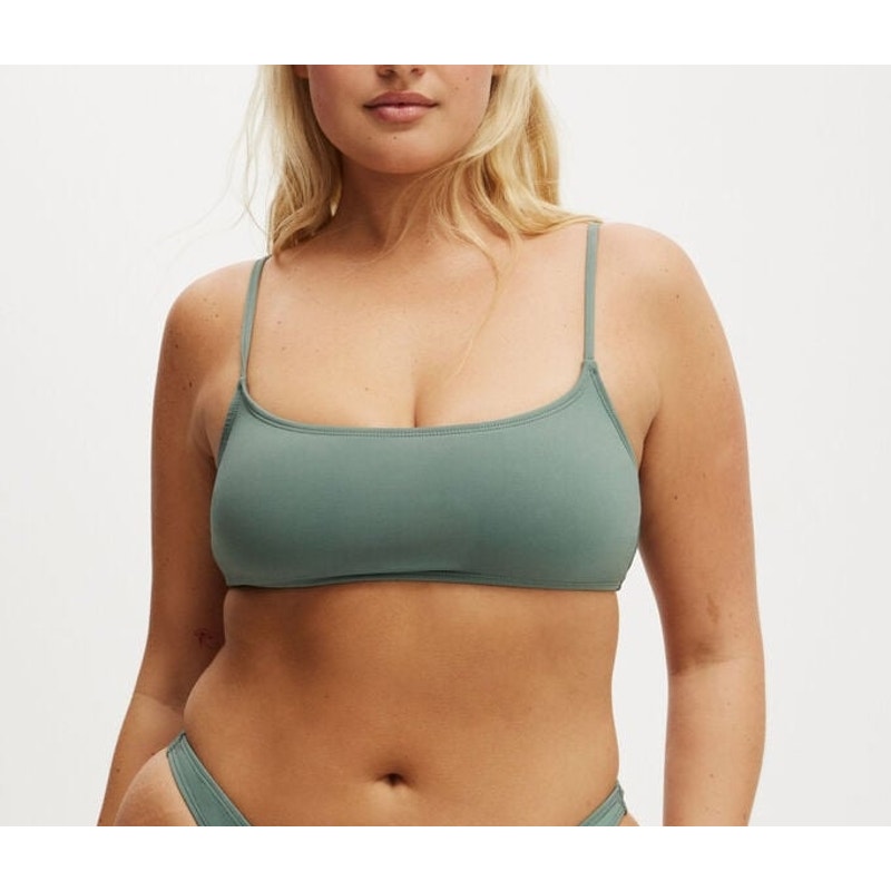 Cotton On Women's Straight Neck Cropped Bikini Top in Dusty Khaki Green