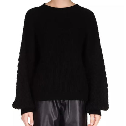 SANCTUARY Women's Drop-Shoulder Cable-Sleeve Sweater Black