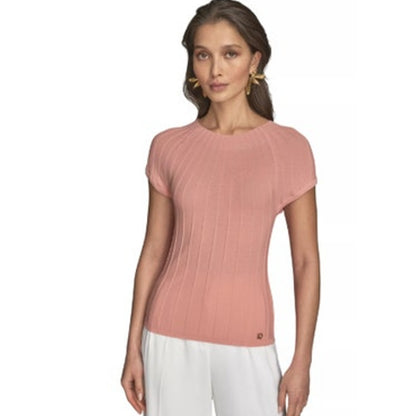 Donna Karan New York Women's Cap Sleeve Mock Neck Sweater in Apricot Orange