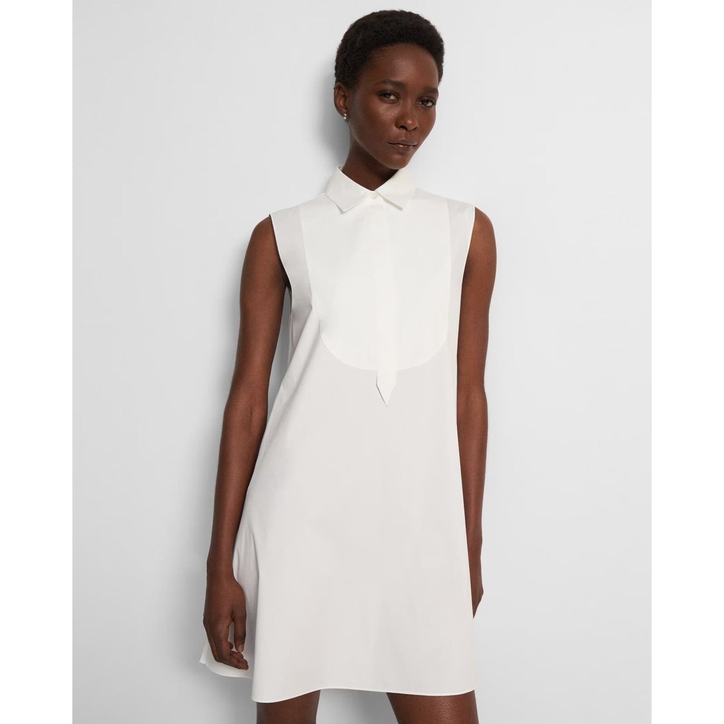 Theory Sleeveless Bib Tunic Dress White Luxe, Size Small