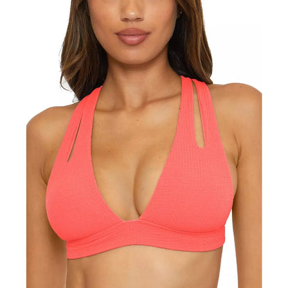 Becca Women's Textured Pucker Up Tear Drop Bikini Swim Top In Coral