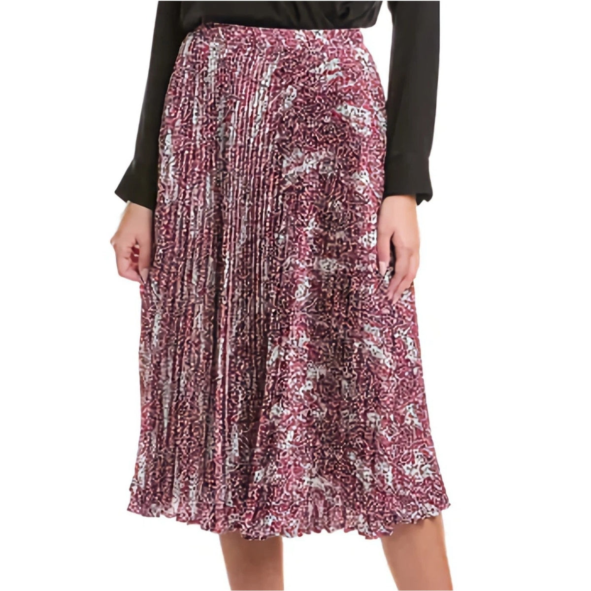 Hugo Boss Orange Vyysola Pleated Pink Multi Overflow Stretch Satin Skirt