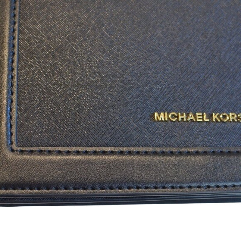 MICHAEL KORS Jet Set Leah Full Flap Chain Crossbody In Black Saffiano Leather