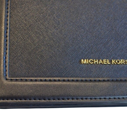 MICHAEL KORS Jet Set Leah Full Flap Chain Crossbody In Black Saffiano Leather