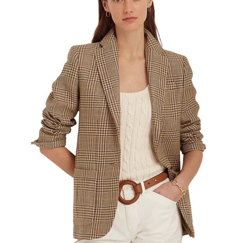 Ralph Lauren Women’s Brown Tan Houndstooth Blazer