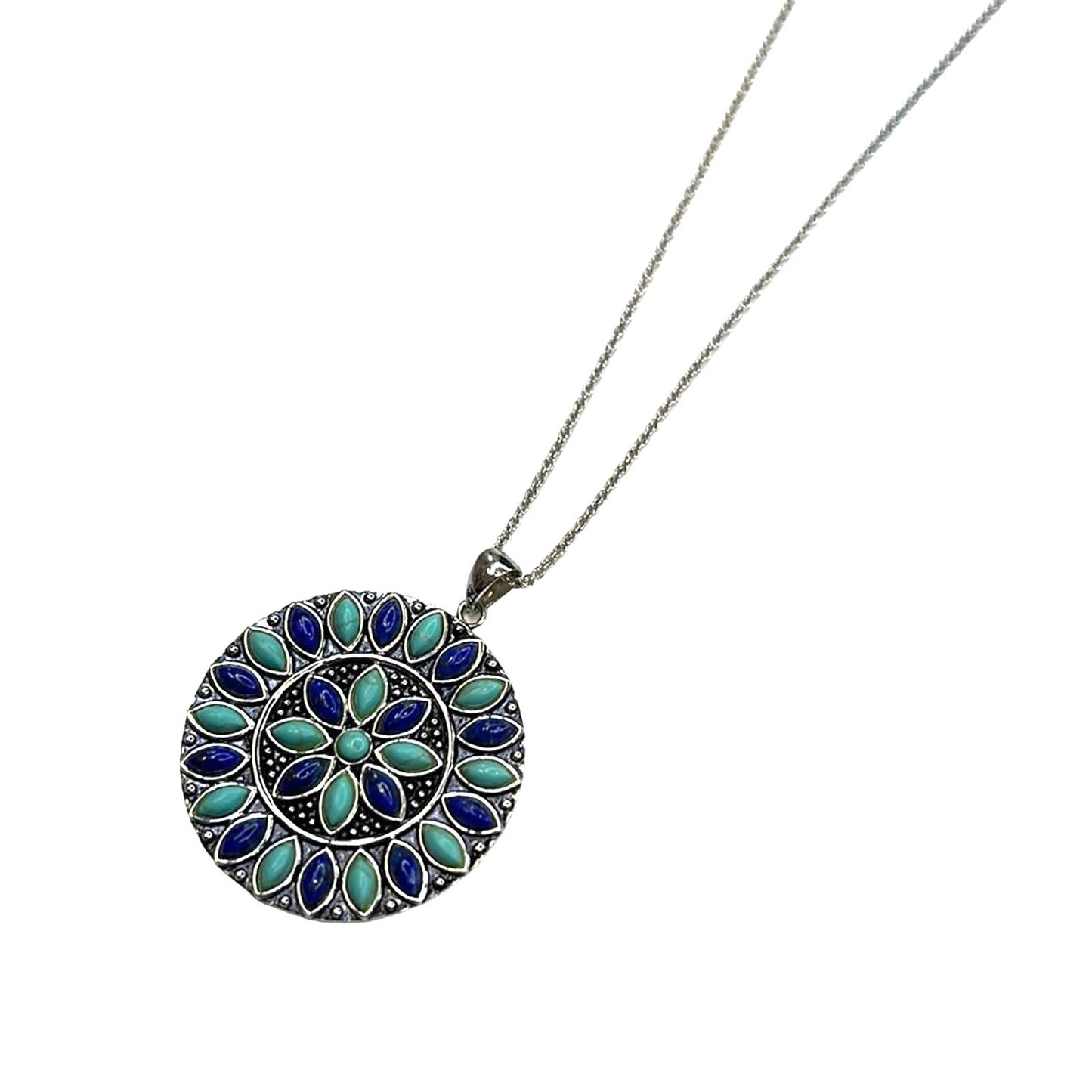 R. H. Macy Sterling Silver, Turquoise & Lapis Flower Drop Necklace