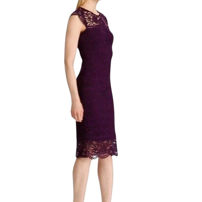 Ralph Lauren Purple Lace Cocktail Dress w/ Cap Sleeves, “Daryl”, Size 8