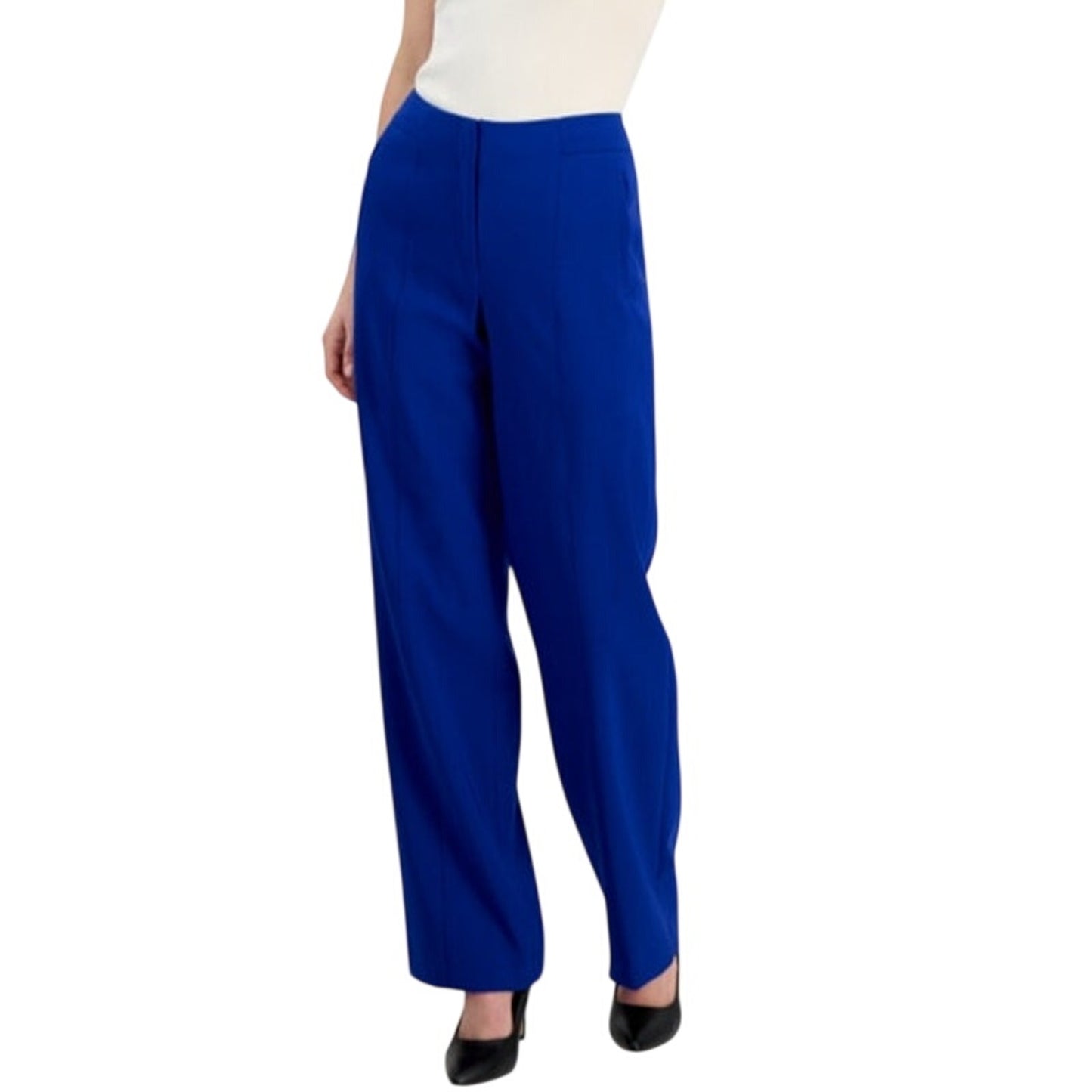 Anne Klein Women's Fly-Front High-Rise Welt Pocket Pants in Vibrant Cobalt Blue