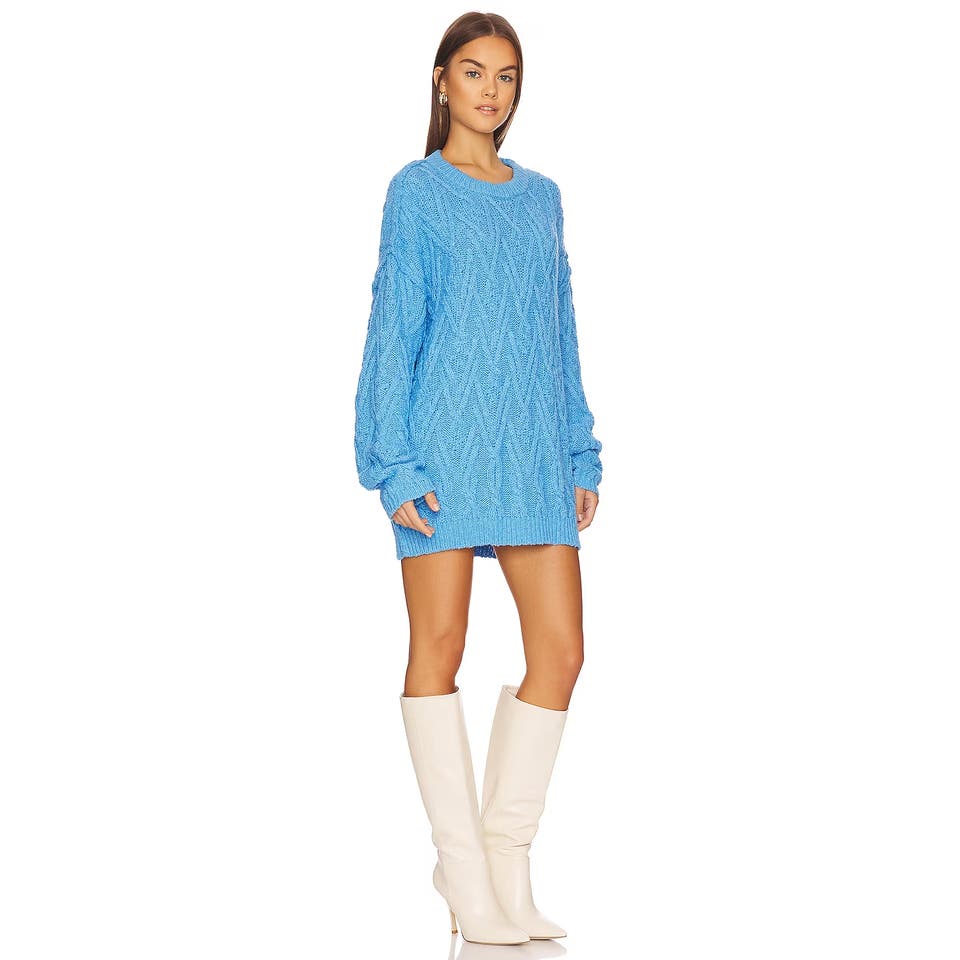 Free People Isla Cable Knit Oversized Sweater In Marine Blue, Size XL