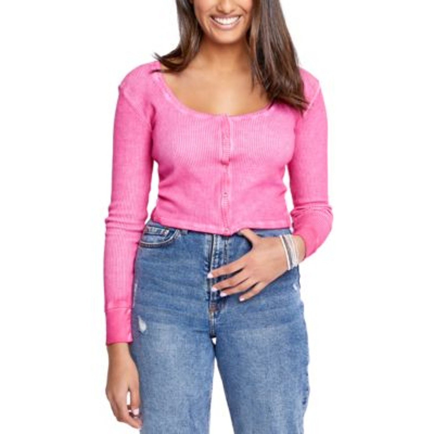 Sundown by Splendid Women's Pink "Solana" Thermal Dye Cropped Tee, Size Large