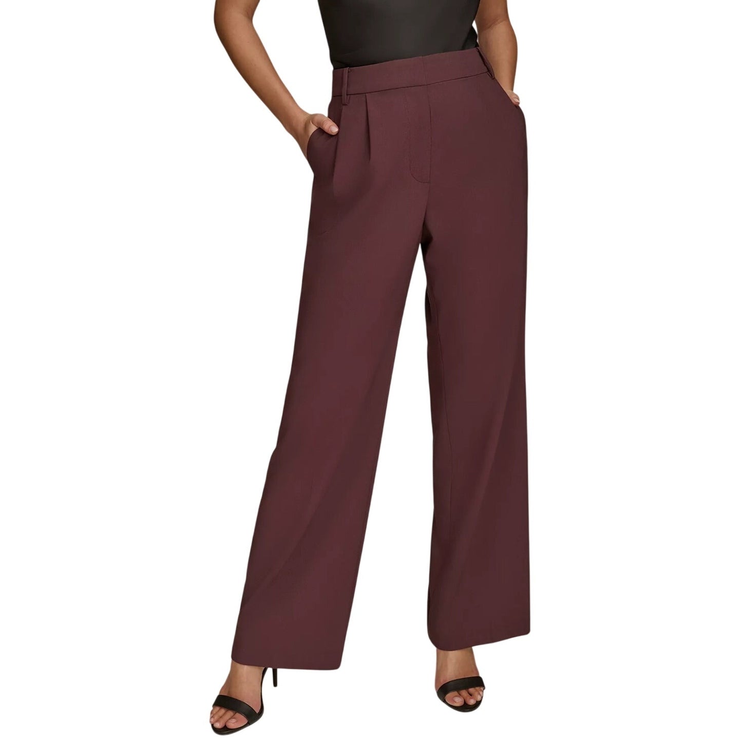 Donna Karan New York Women's Pleated Wide-Leg Pants in Brandy Wine