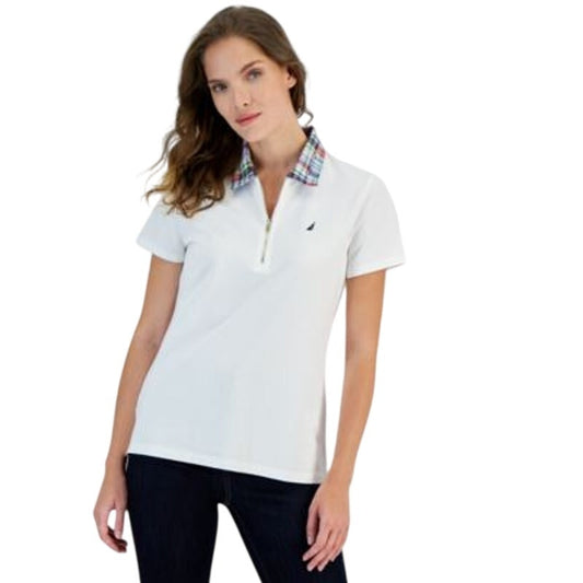 Nautica Jeans Women's Contrast-Collar Polo Shirt in Bright White