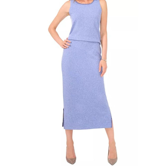 Vince Camuto Women's "Cozy Season" Whipstitched Midi Skirt in Denim Heather Blue