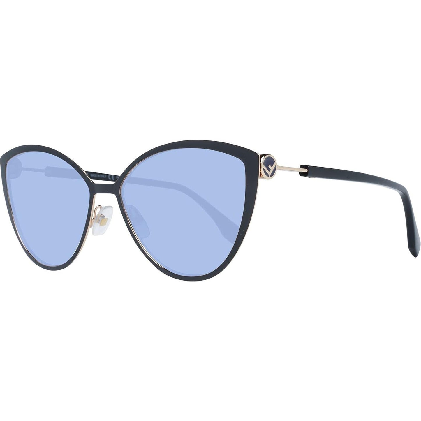 Fendi Black “Cat Eye” Sunglasses w/ Blue Lenses & Gold Details,