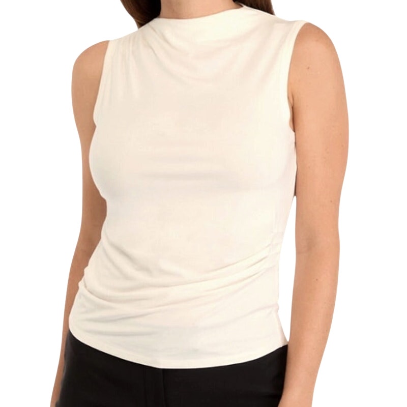 Calvin Klein Women's Sleeveless High Mock-Neck Side-Ruched Top in Cream