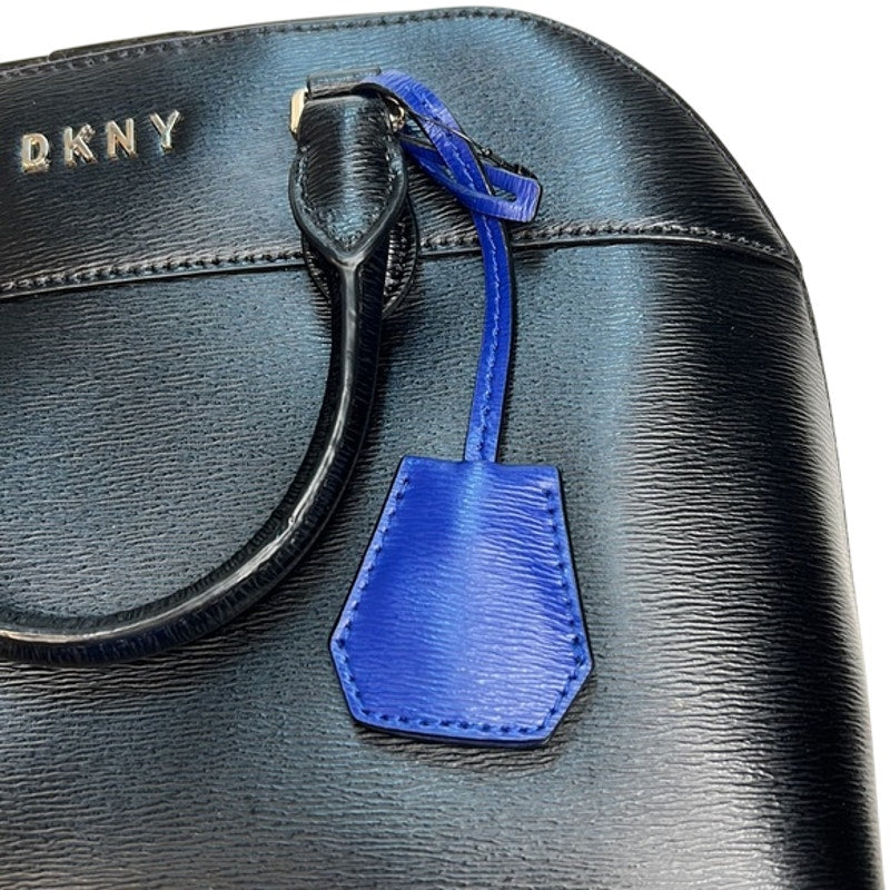 DKNY Black Leather “Bobi” Satchel Bag w/ Blue Keyring, Removable Strap, NWT!