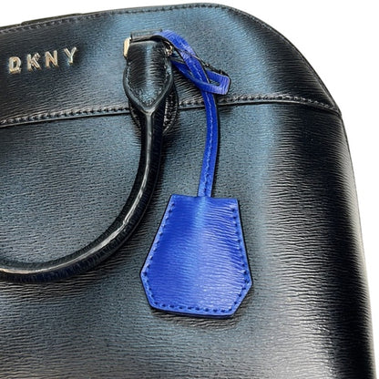 DKNY Black Leather “Bobi” Satchel Bag w/ Blue Keyring, Removable Strap, NWT!
