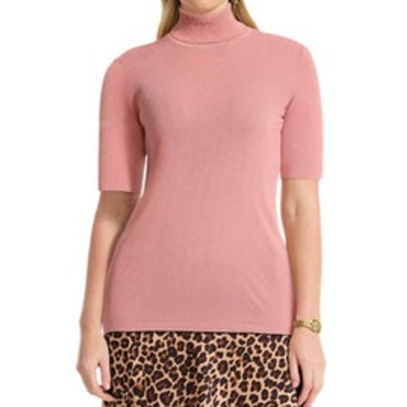 Anne Klein Women's Half-Sleeve Turtleneck in Soft Primrose Pink