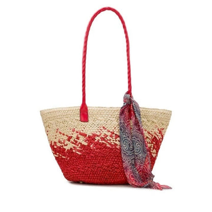 Patricia Nash Calypso Woven Straw Tote Bag with Scarf (Passion/Natural