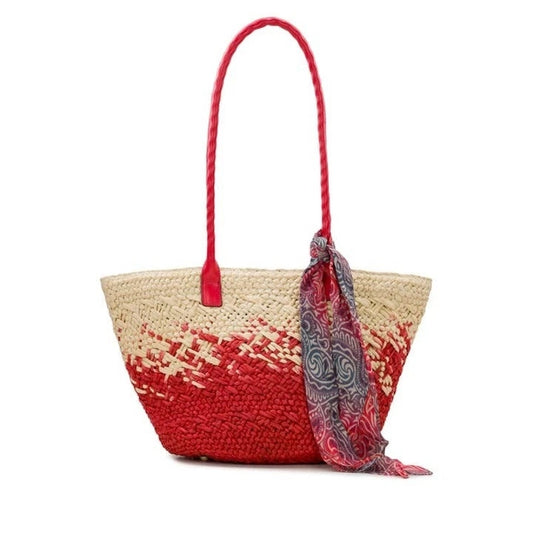 Patricia Nash Calypso Woven Straw Tote Bag with Scarf (Passion/Natural