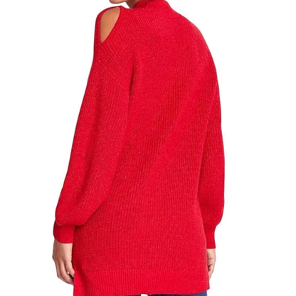 INC International Concepts Women's Cold-Shoulder Sweater in Red Lurex