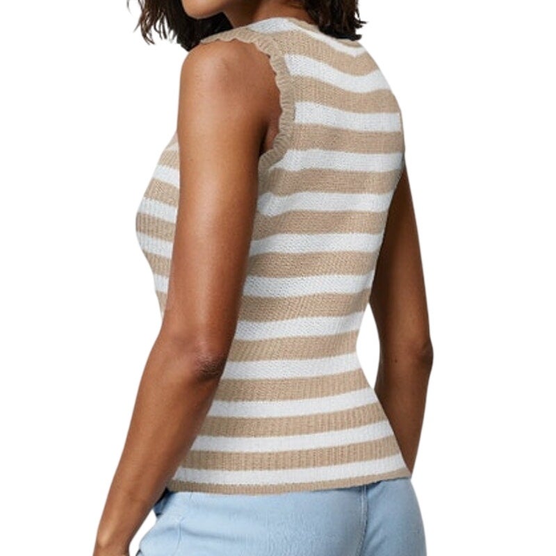Three Dots Women's Sleeveless Knit Top in Light Beige Colette Stripe