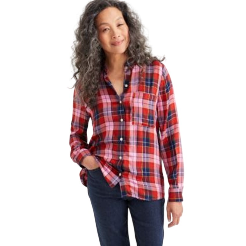 Style & Co. Petite Windowpane-Plaid Button-Front Top in Plaid Pink Rain