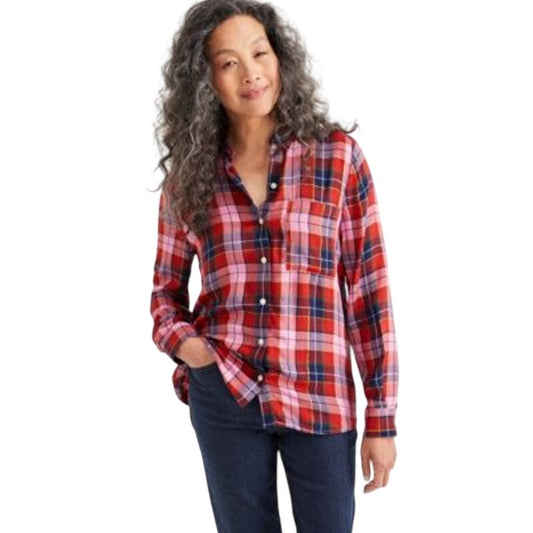 Style & Co. Petite Windowpane-Plaid Button-Front Top in Plaid Pink Rain
