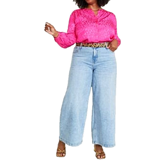 On 34th Plus Size Wide-Leg High-Rise Jeans in Light Wash Blue