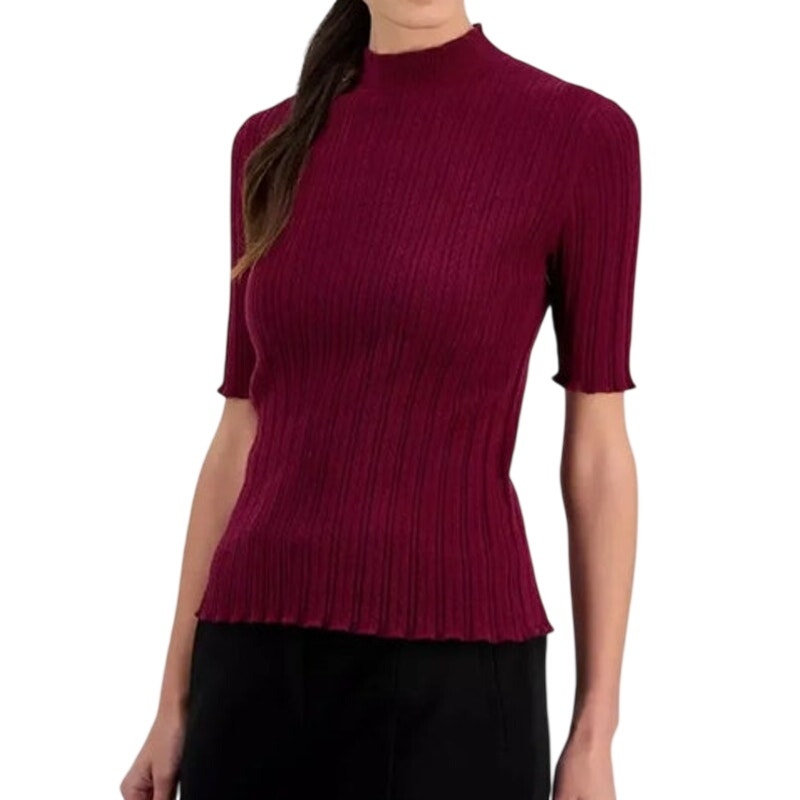 Anne Klein Women's Cable-Knit Short-Sleeve Sweater in Chianti Red