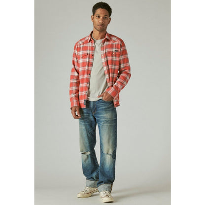 Lucky Brand Men's Stretch Grom Plaid Western Long Sleeve Shirt