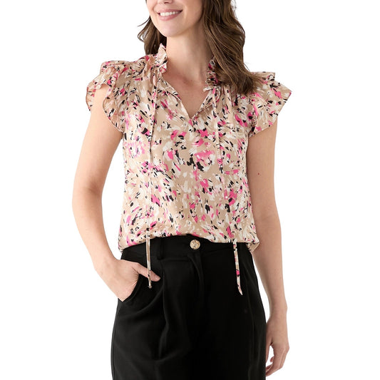 Anne Klein Women's Printed Ruffle Blouse in Latte Multi