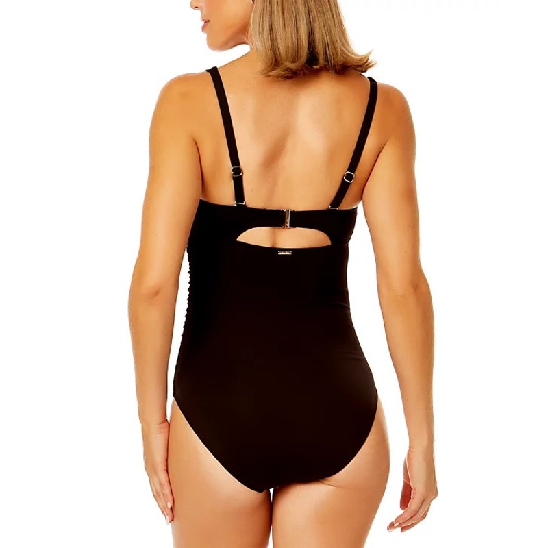 Anne Cole Women's V-Neck Underwire One-Piece Swimsuit In Black
