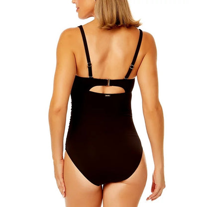 Anne Cole Women's V-Neck Underwire One-Piece Swimsuit In Black